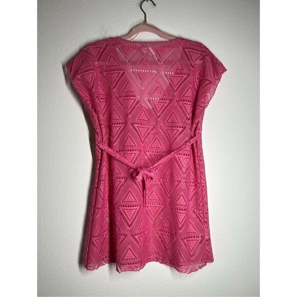Del Mar Boho Lace Tunic Pink V neck Cap sleeve Size M - Picture 2 of 9